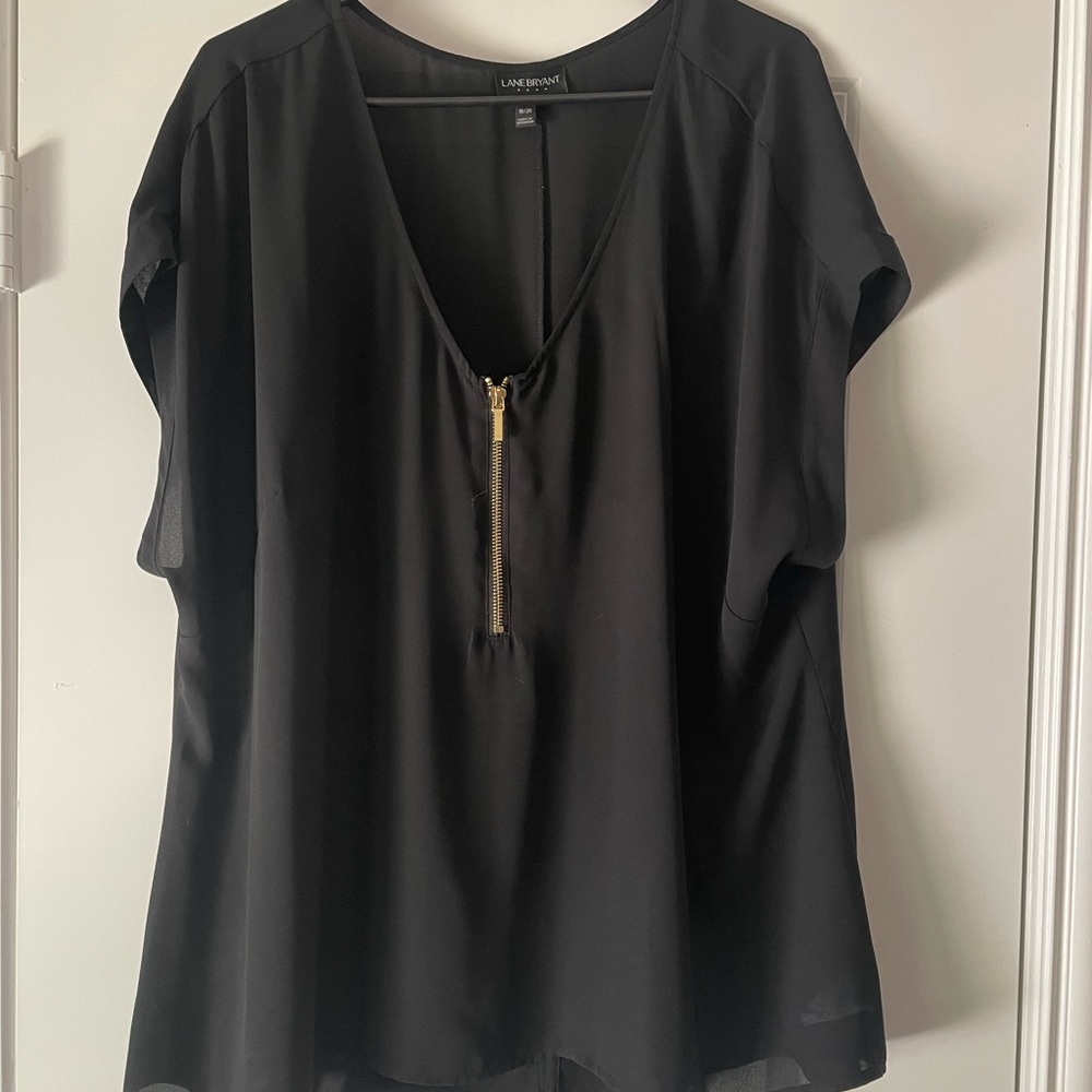 Lane Bryant Little Black Blouse with Gold Zipper Twist
